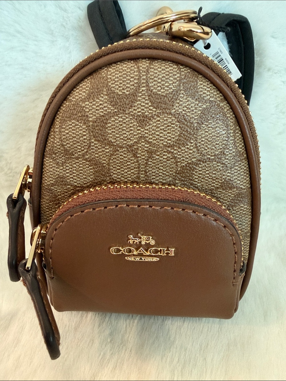 Coach Brown Signature Mini Backpack Wristlet with Gold Hardware